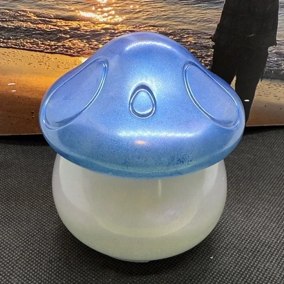 Whimsical Resin with Blue, White Mushroom Jar - Picture 1 of 4